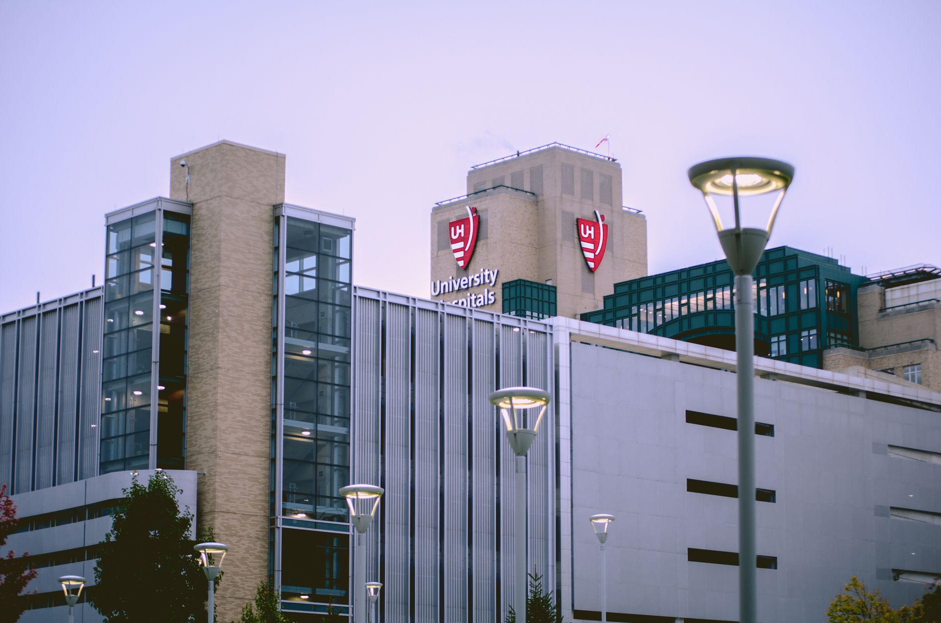 The clean, glass-heavy facade of a modern hospital, a prime candidate for automated window cleaning services.
