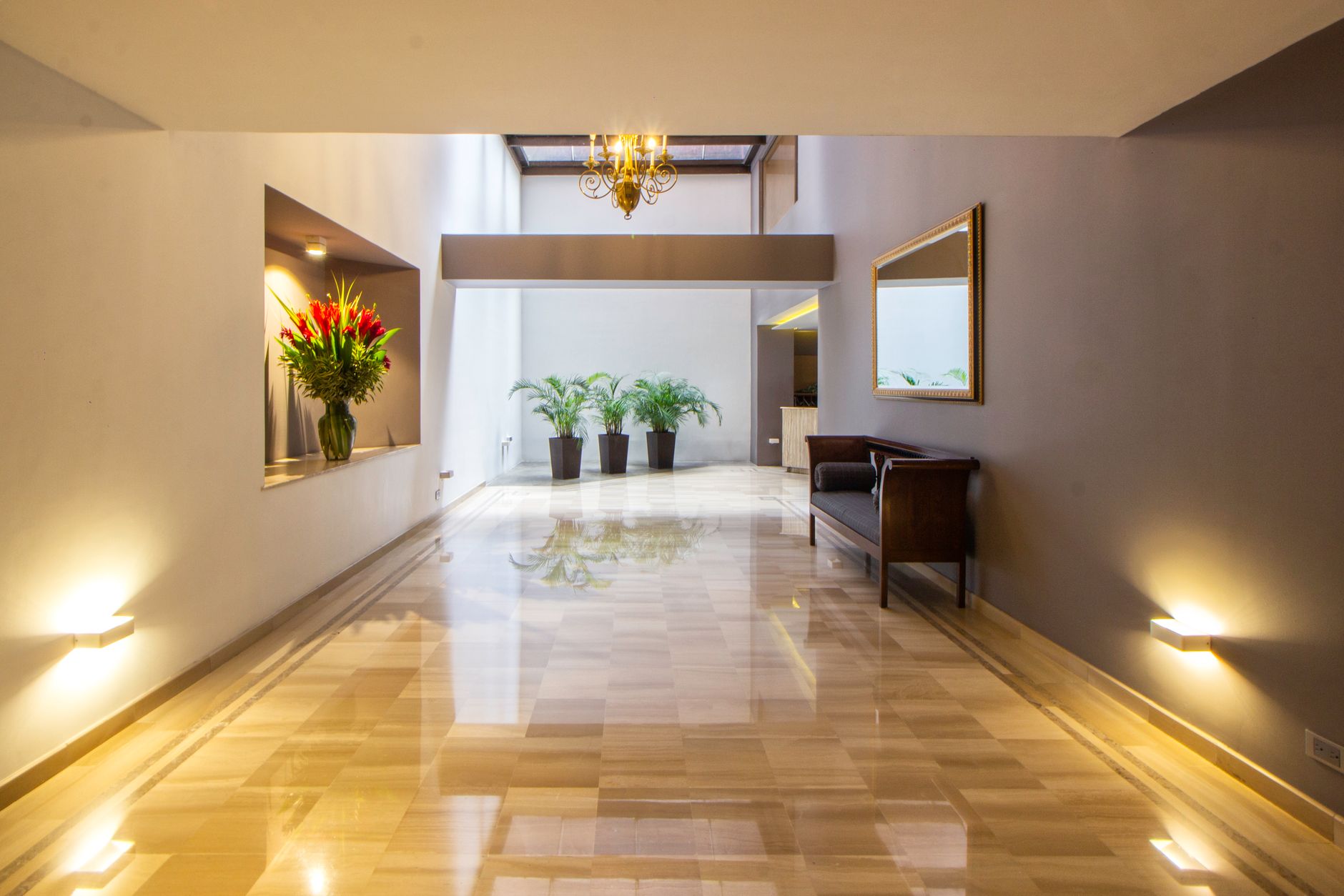 Polished floor in a resort hotel lobby