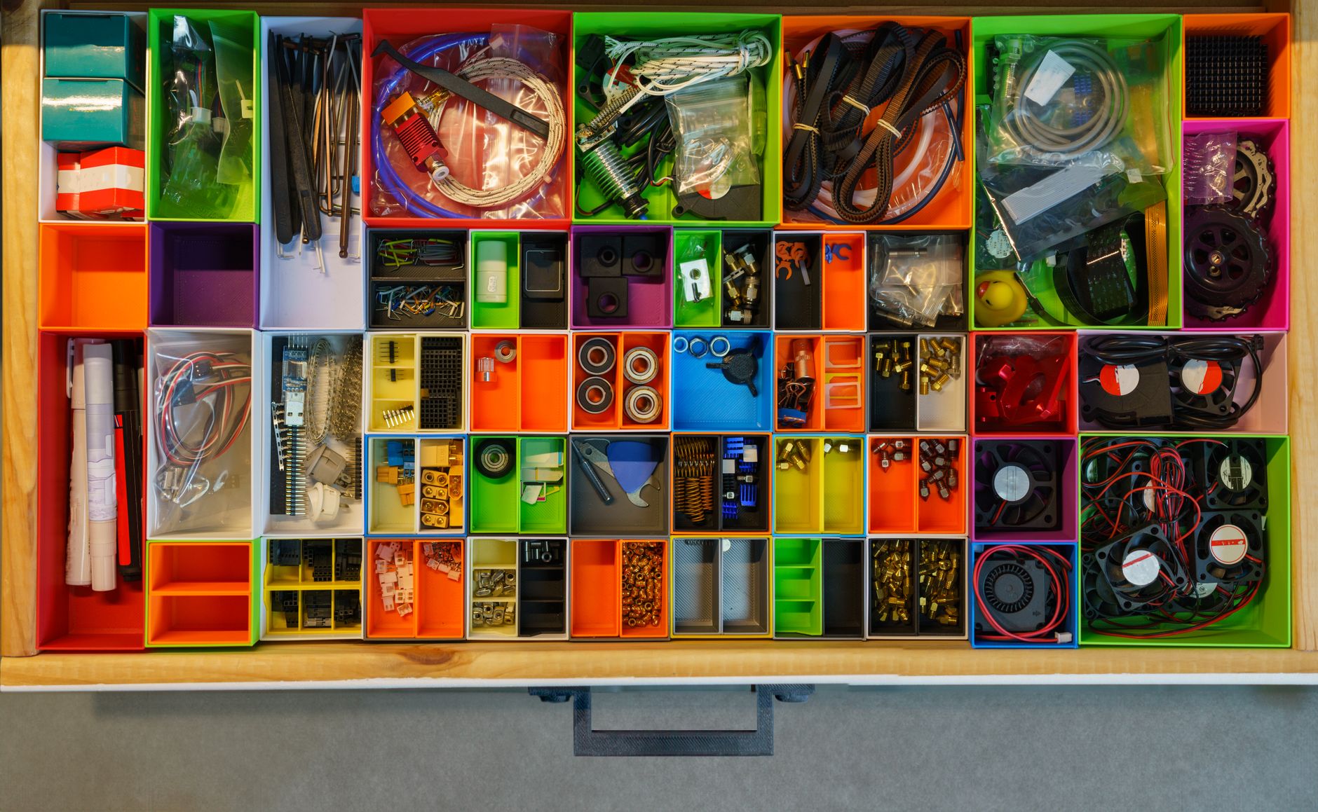 Organized maintenance tools in a fitted drawer or case, illustrating the kind of containment and item control that supports FOD discipline.