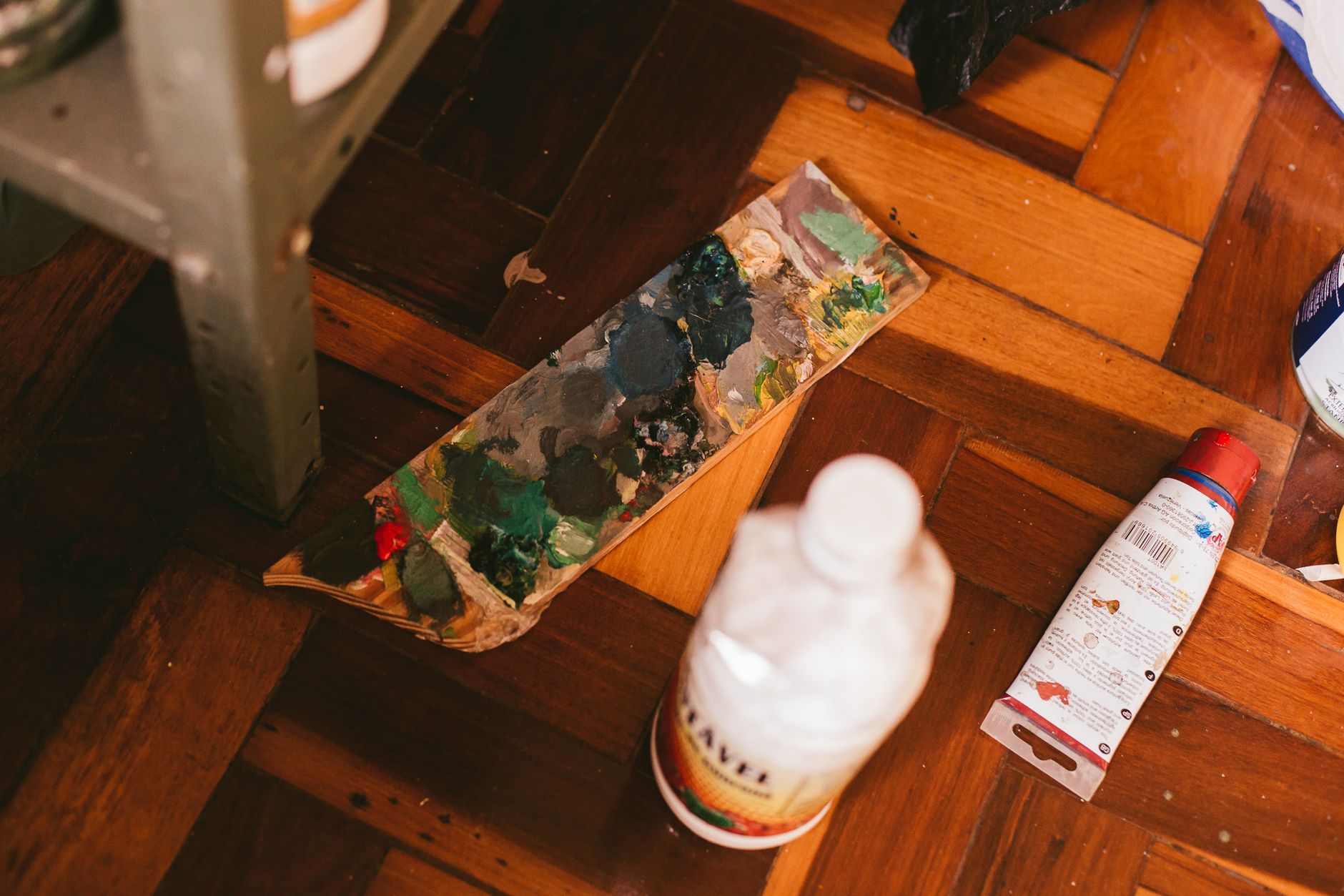 Interior of a small art studio with hard flooring