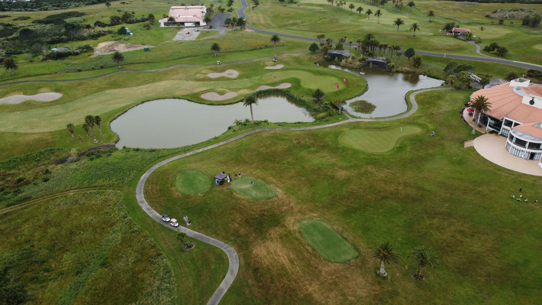 Curved cart path through a golf course