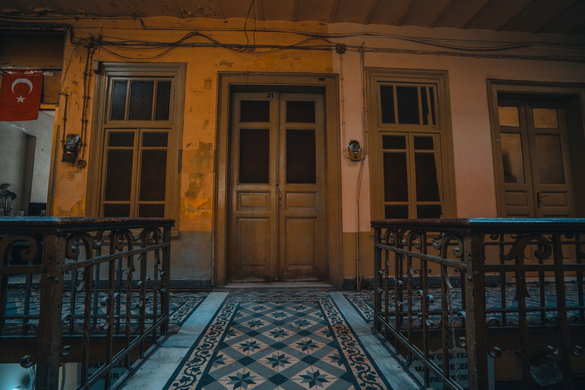 A sealed tile entry and hallway path suited to an overnight autonomous scrubber route.