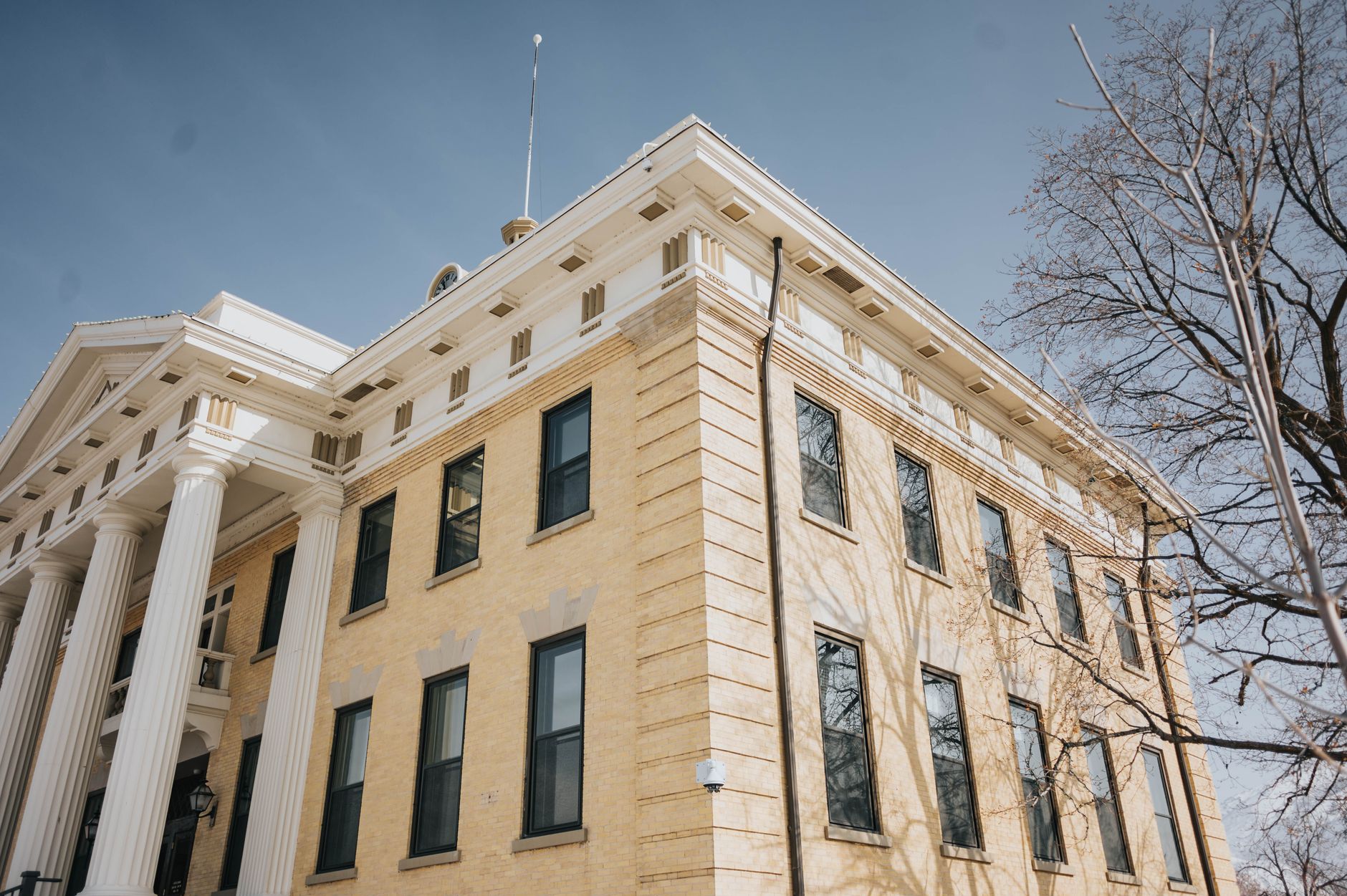 Exterior view of a county courthouse building that sets the public-building context for a cleaning pilot.