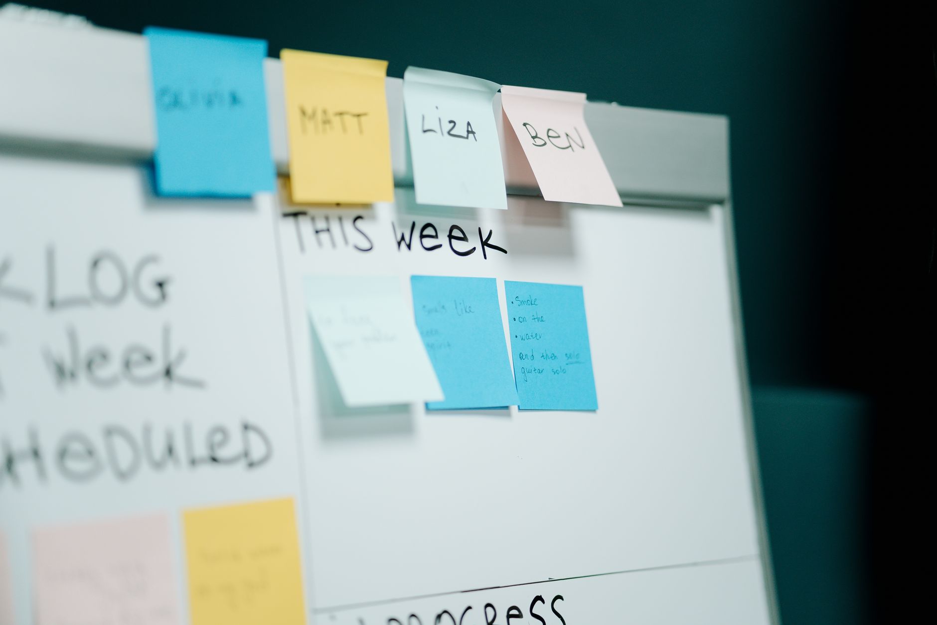 A production schedule board used to decide when work is truly ready to move to the next print step.