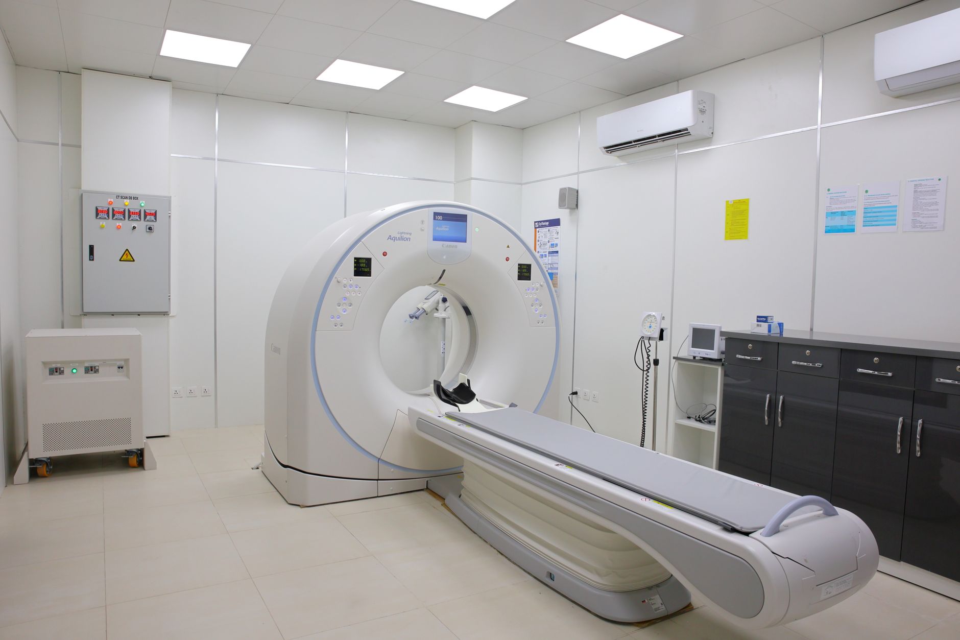 The interior of a hospital laboratory, where automated delivery robots can pick up specimens for transport.