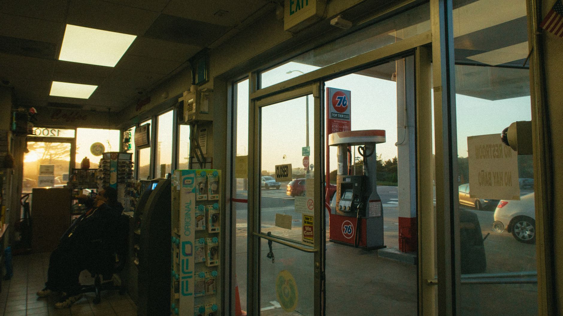 Travel stop interior with hard flooring near the entrance