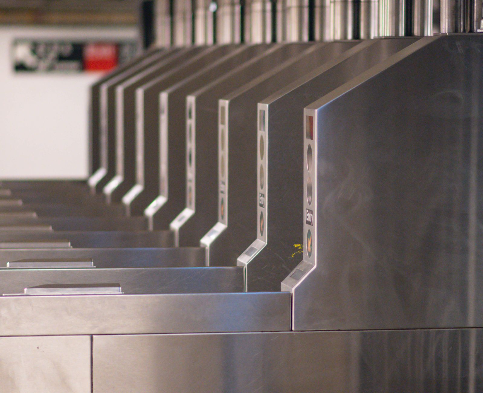 Ticket gate areas that need slow zones when planning scrubber routes.