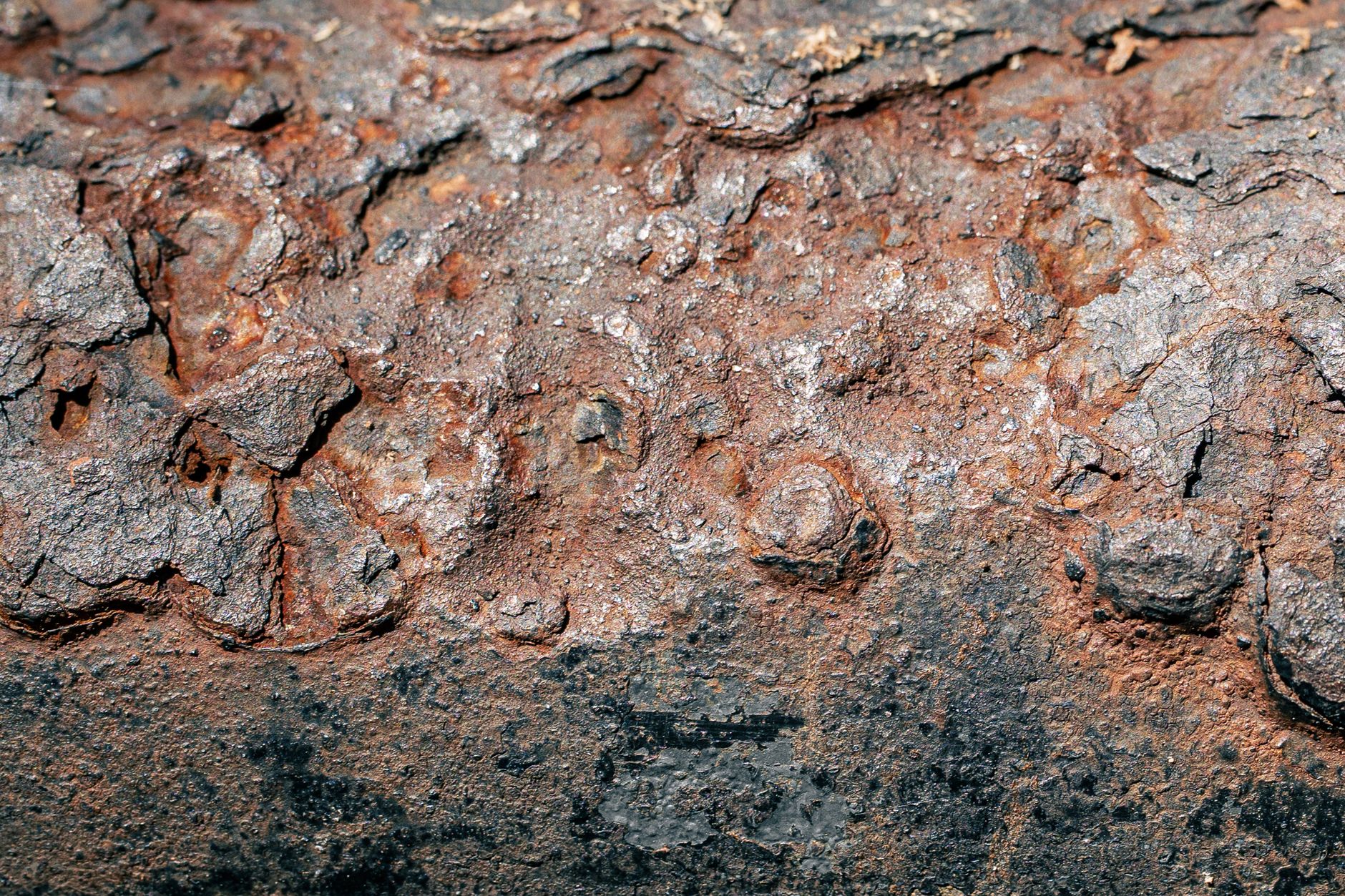 Salt corrosion marks a metal railing in a coastal environment.