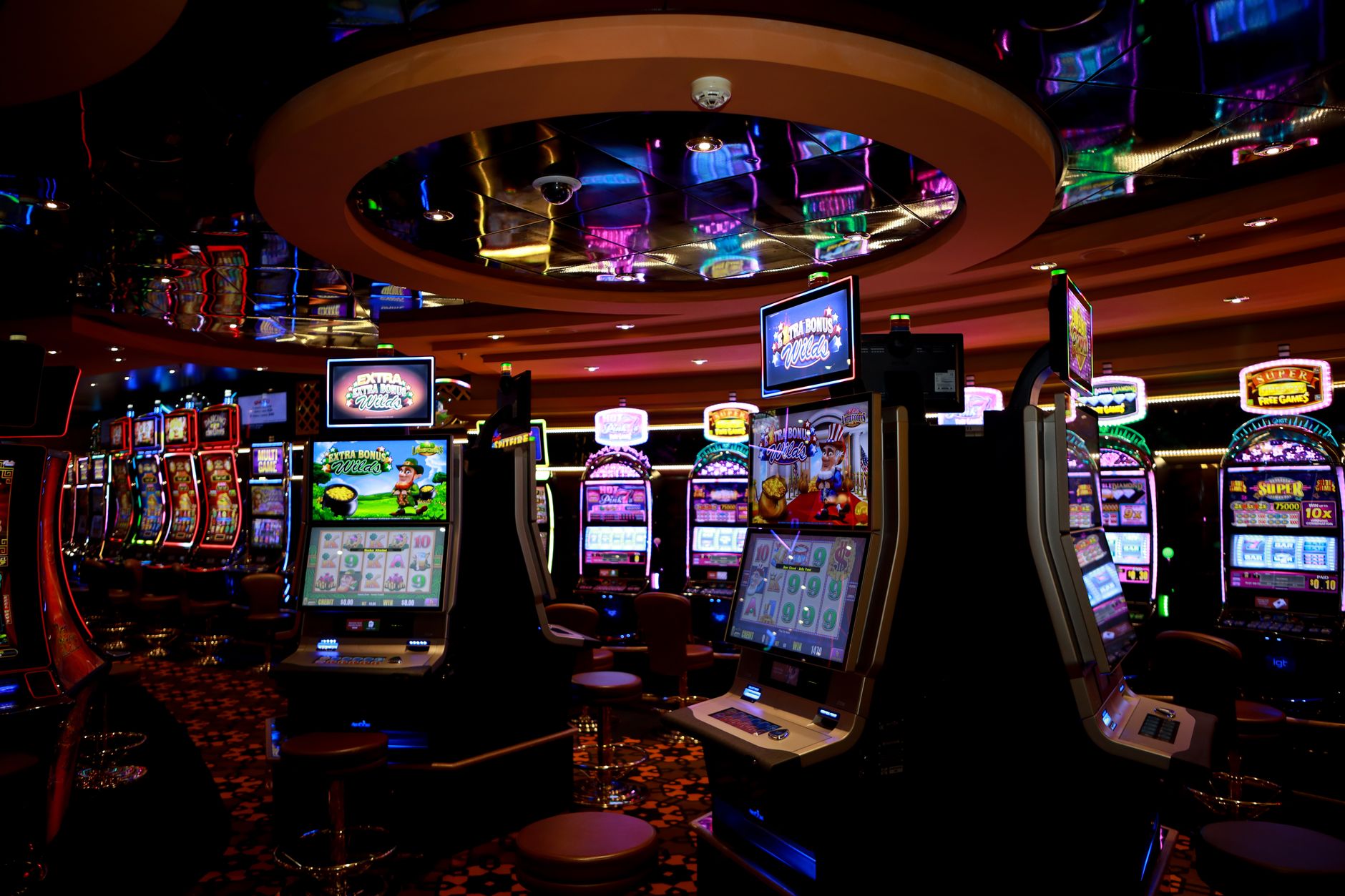 Back-of-house tile corridor on a gaming property away from active player areas.