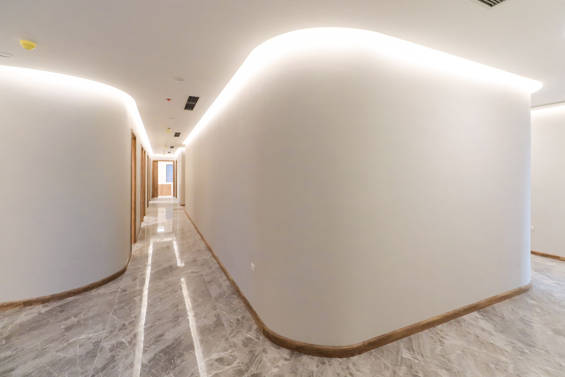 Hard floor corridor inside a small mountain inn