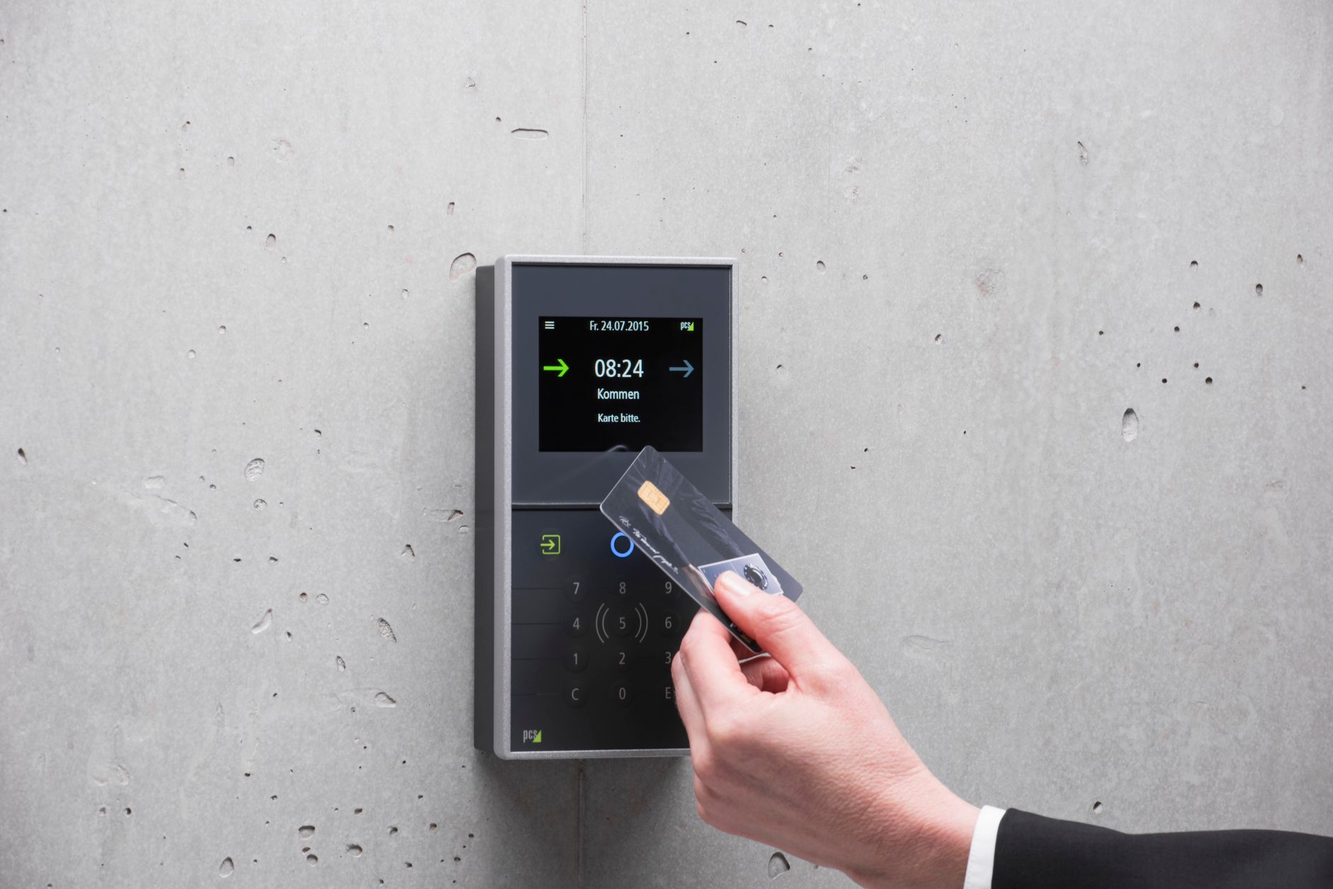 A person using a secure access card, illustrating the importance of authentication for robotic fleet management.