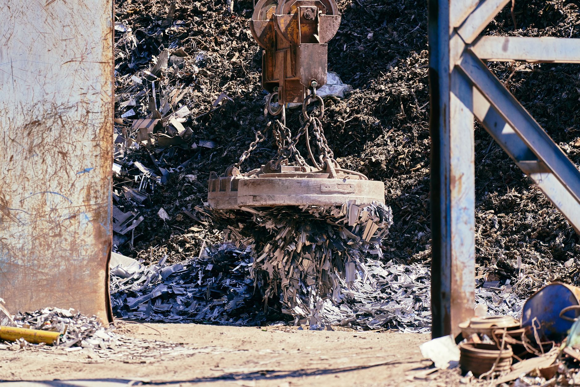 Outdoor scrap and core storage typical of wholesale parts operations targeted after hours.