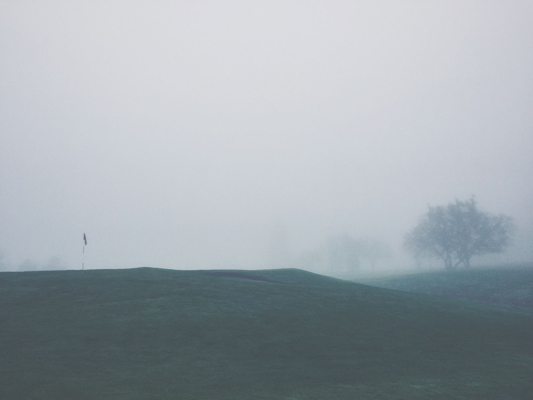 A golf course fairway at morning league time when stableford groups spread across reachable holes.