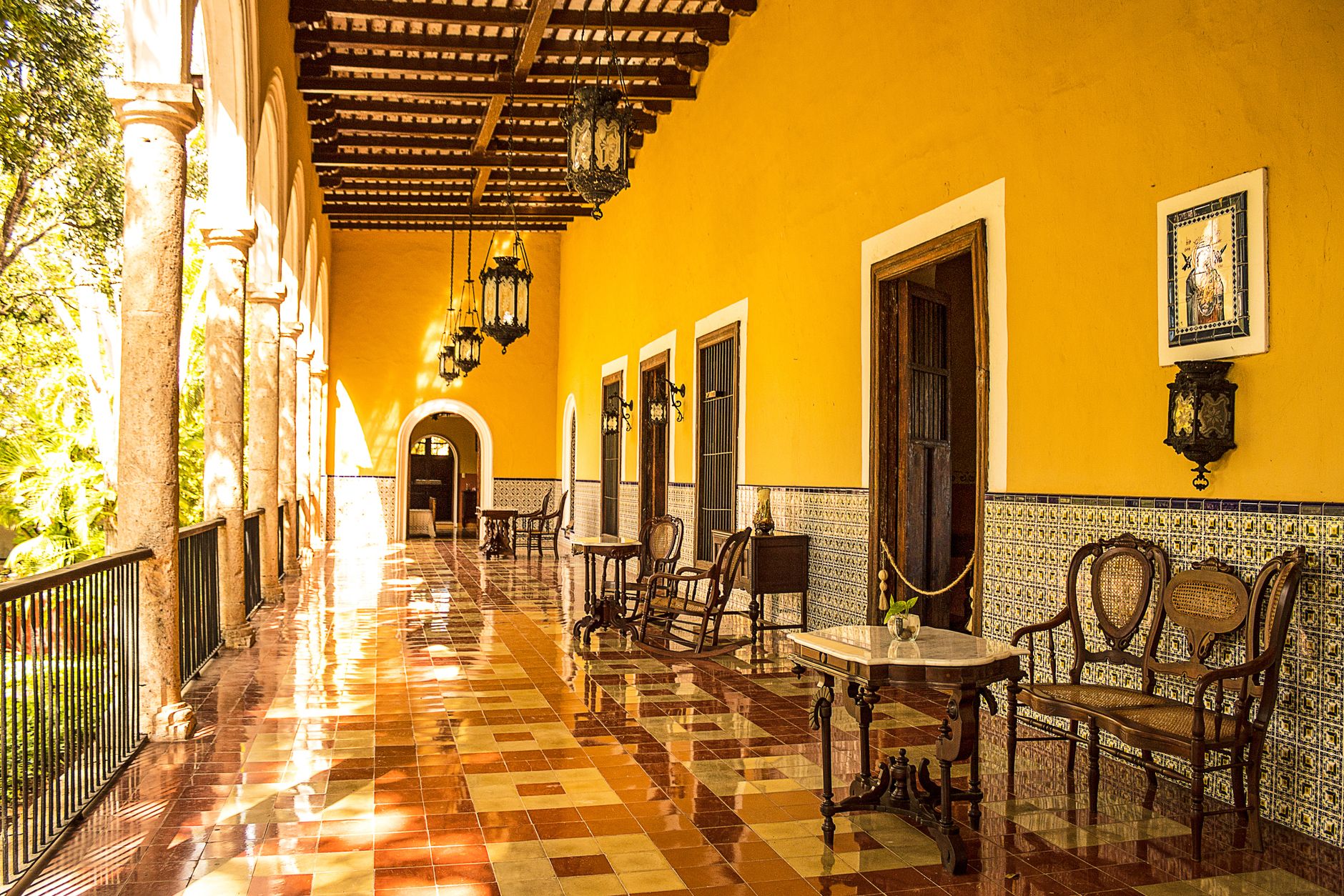 Tile corridor inside a small mountain hotel