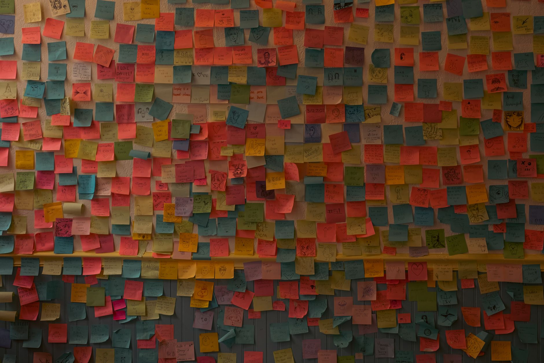 A wall of categorized notes evokes a simple exception taxonomy before dashboards arrive.