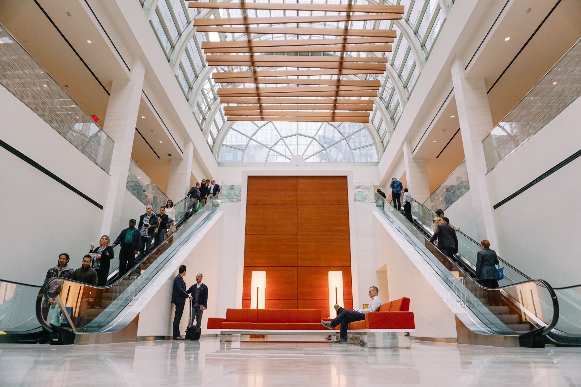 Seating area in a hospital cancer center lobby