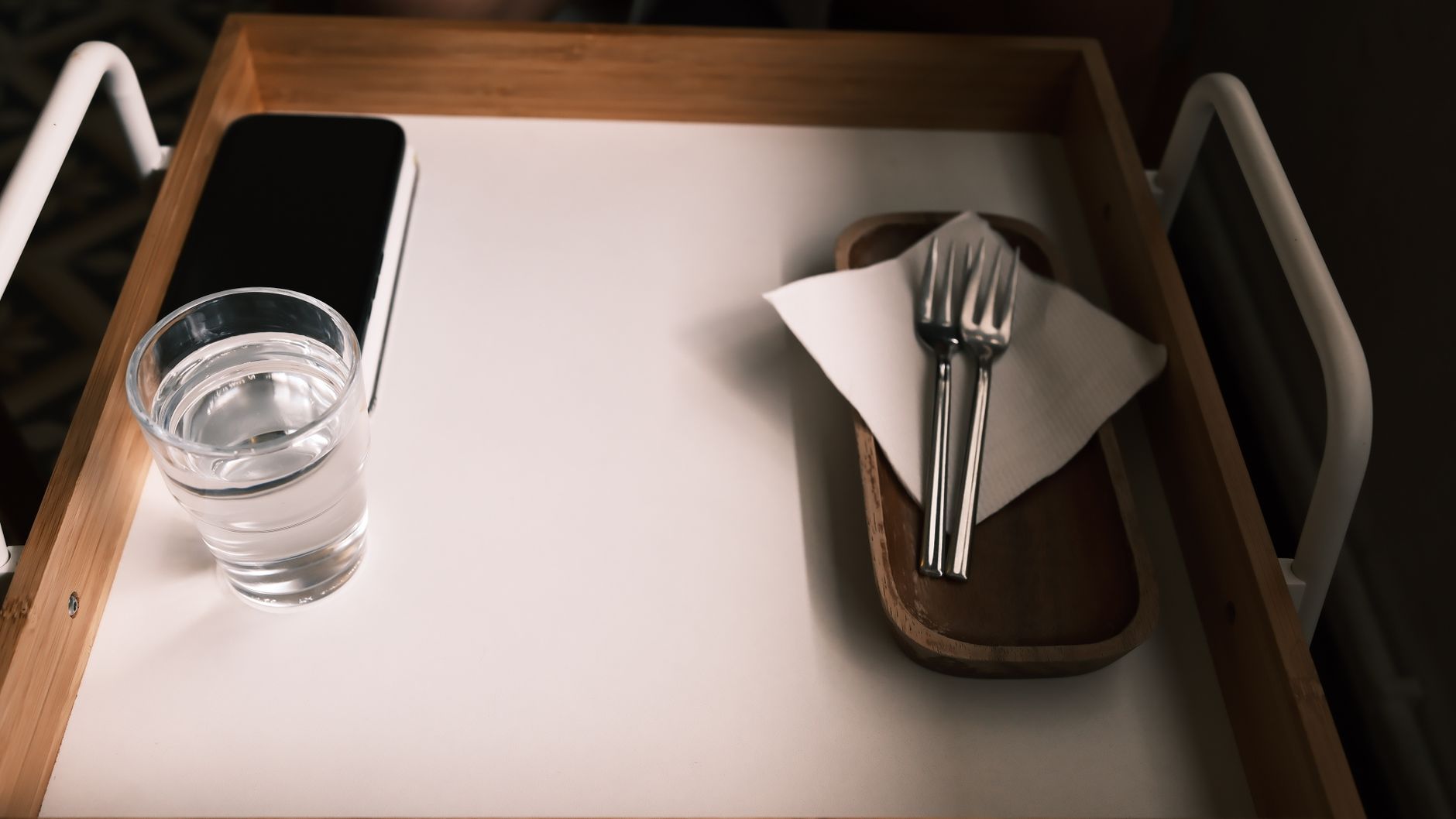 A prepared room-service tray ready to be delivered to a hotel guest.