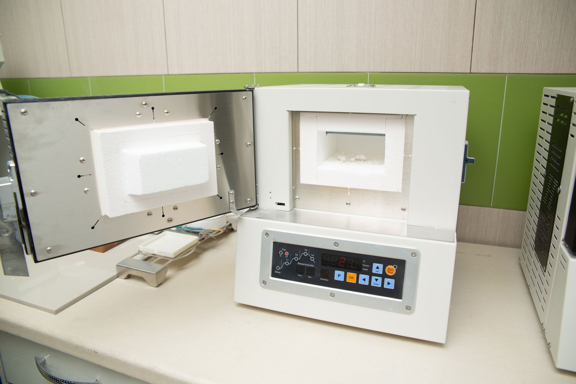 A dental laboratory workspace where crowns are prepared and finished for patients.