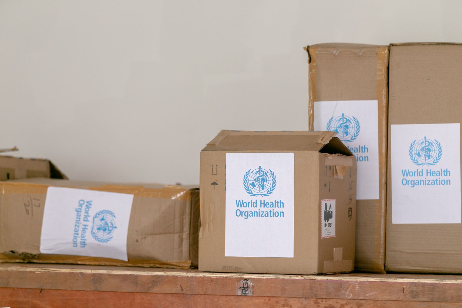 Stacked medical supply cartons ready for distribution in a warehouse