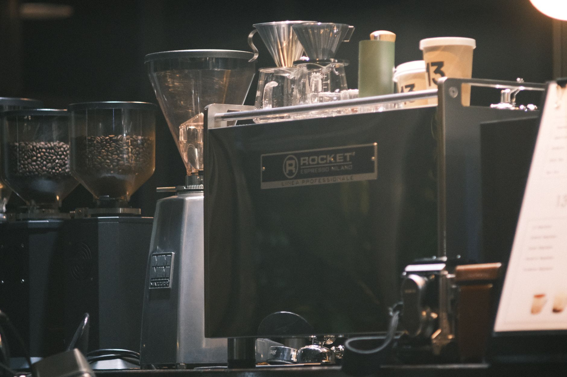 Commercial coffee equipment on a convenience store beverage counter