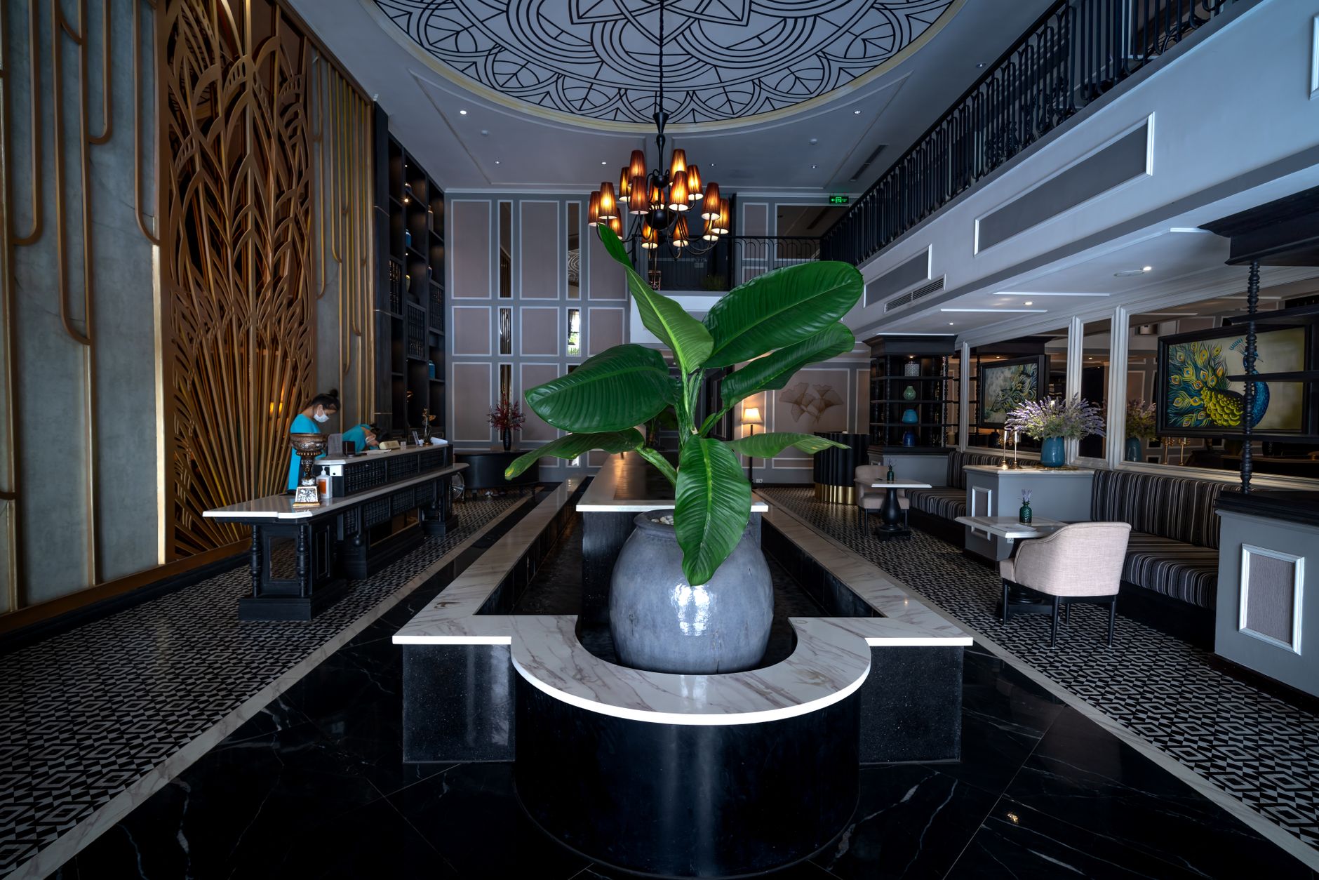 A polished spa hotel lobby with clean floors and guest-facing service areas, reflecting the kind of environment where consistent floor care matters.