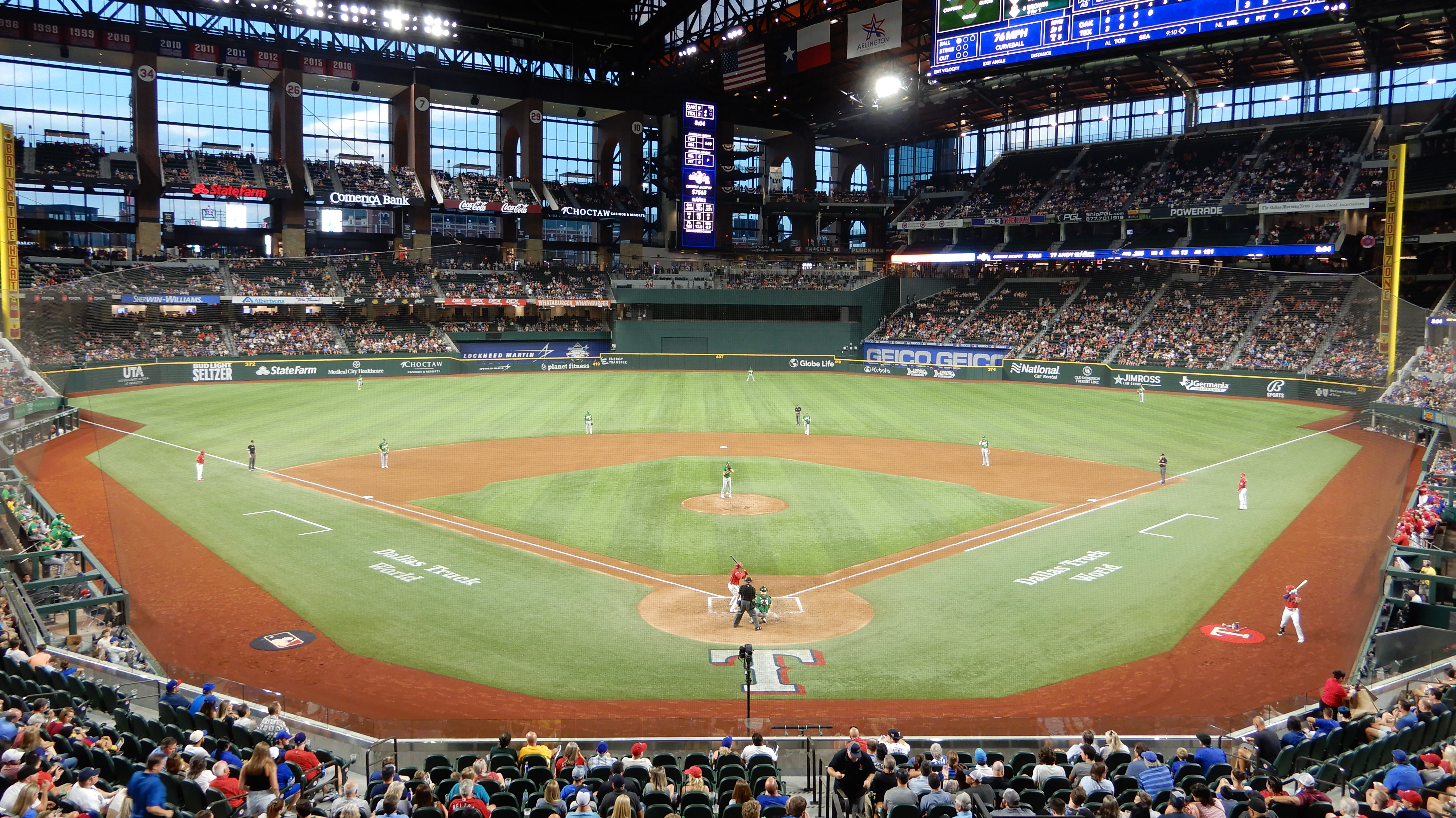 Fans gather inside Globe Life Field during a major-league baseball event.
