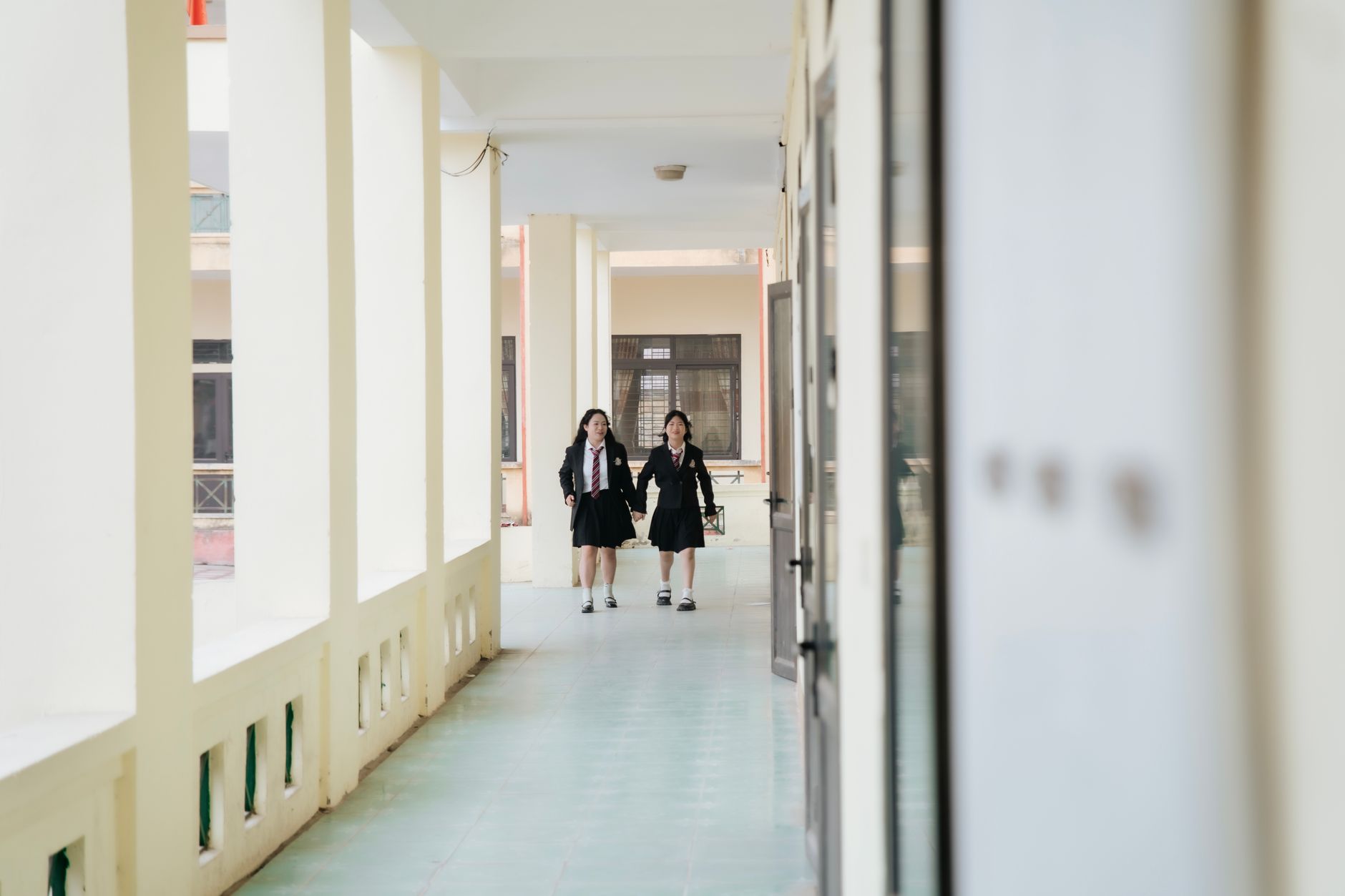 A high school corridor where autonomous scrubbers can run on nightly routes.