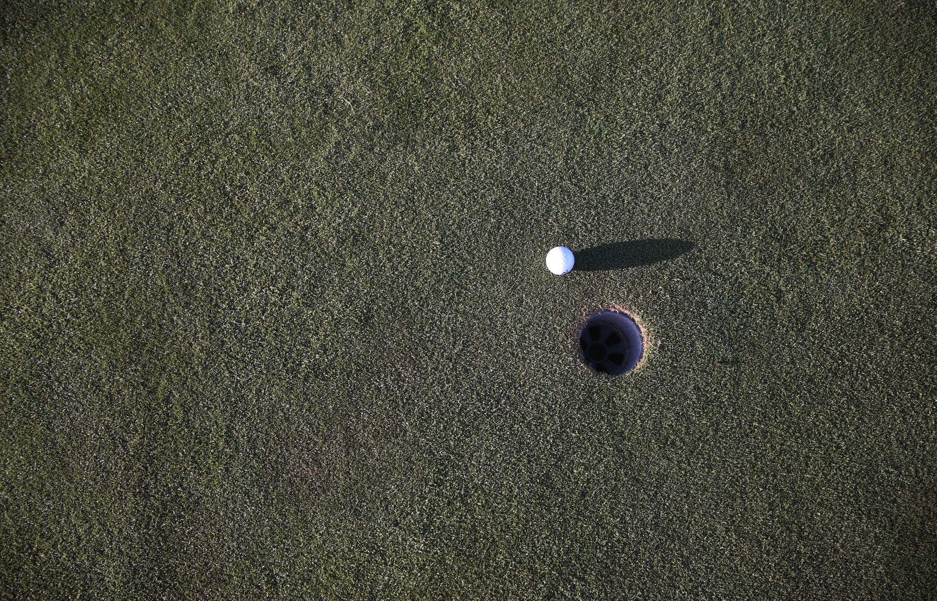 Close-up shot of a golf ball near the hole on a manicured golf course green