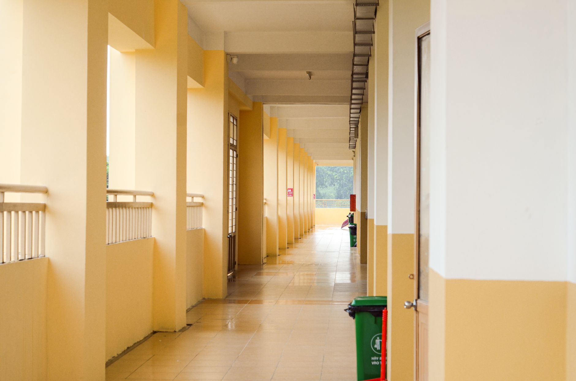 A polished hallway in a college building represents the campus floors kept on schedule by Georgia College’s cleaning team.