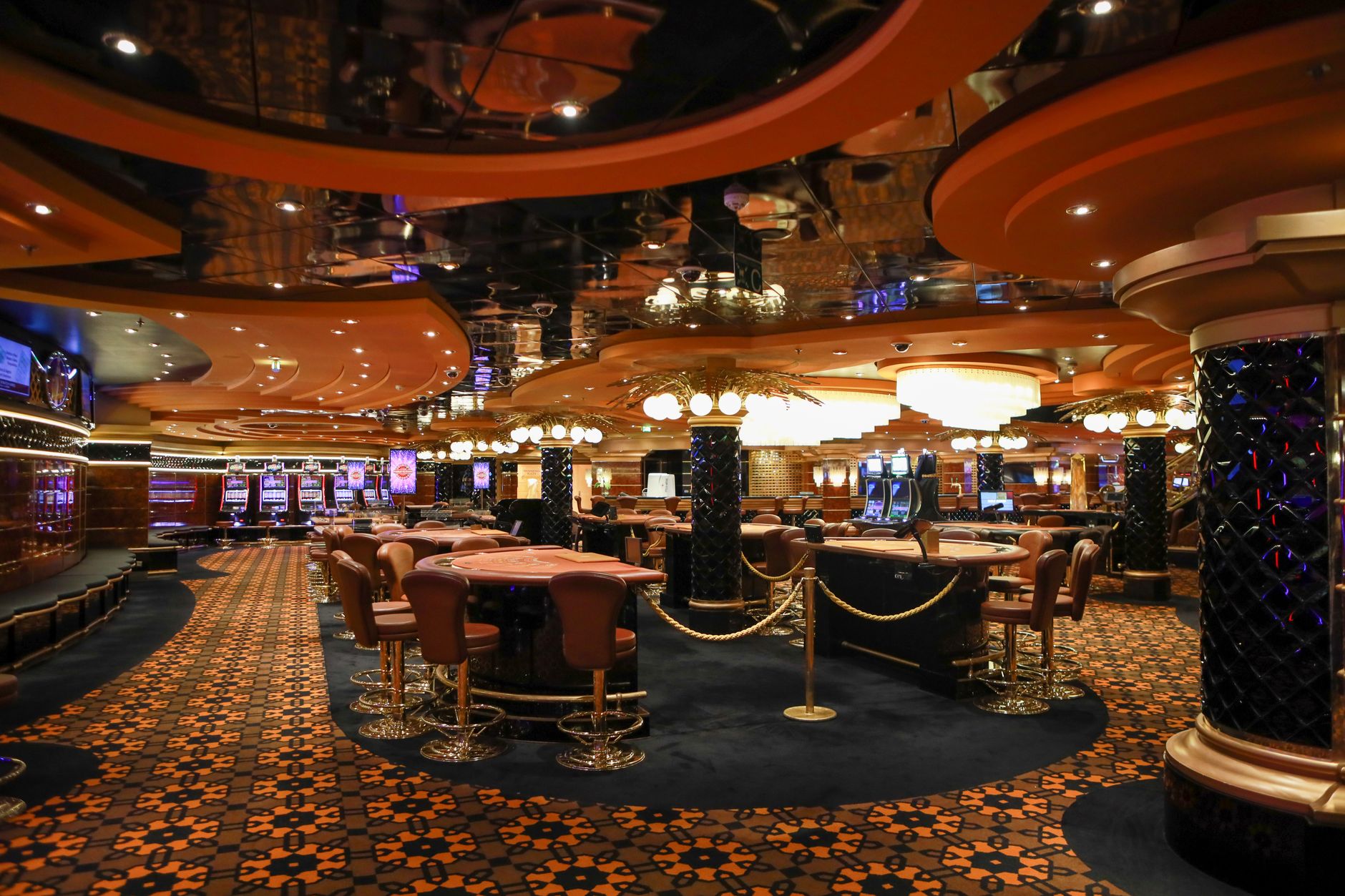 Lounges and dining areas in a casino