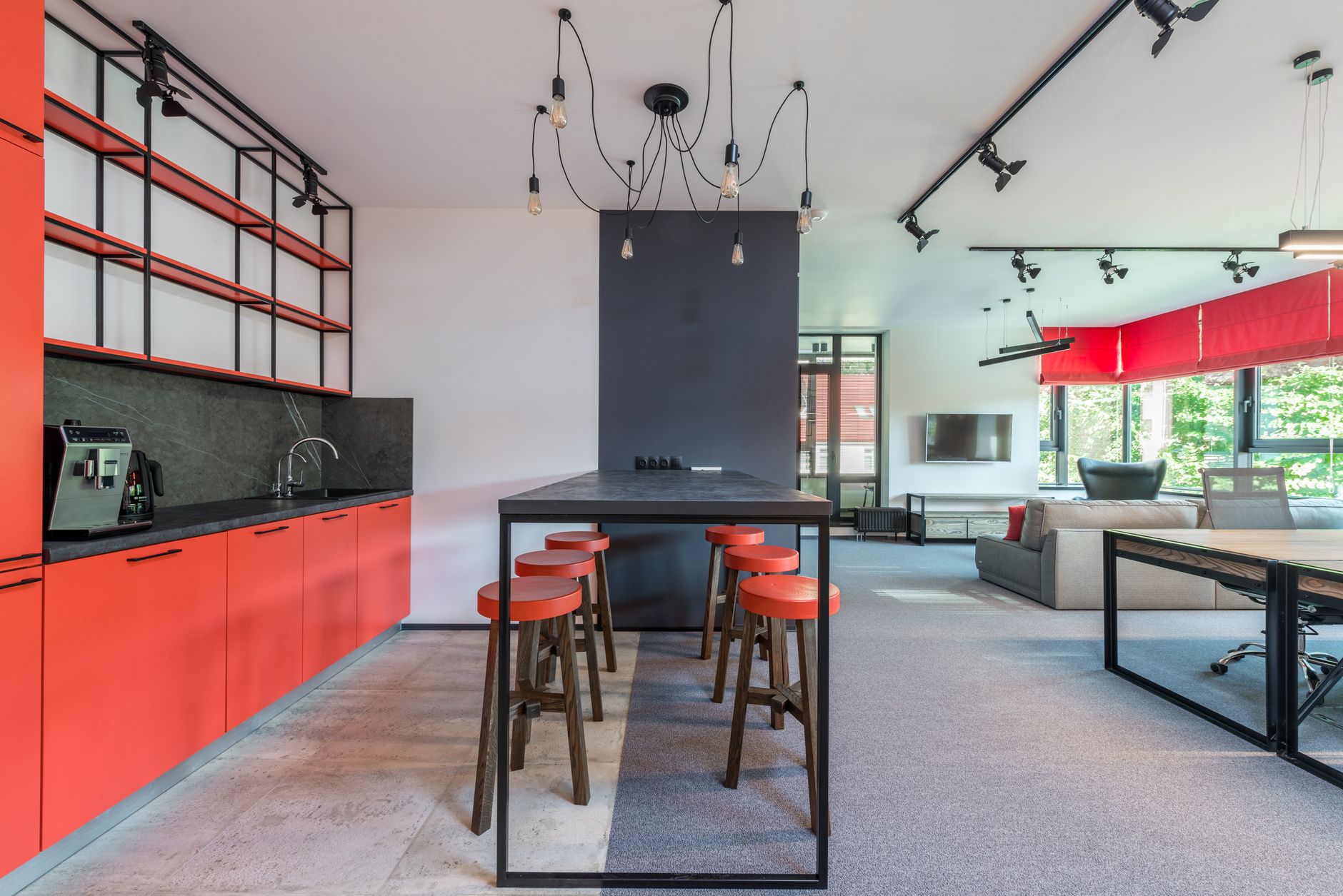 Kitchen and lounge in a coworking space